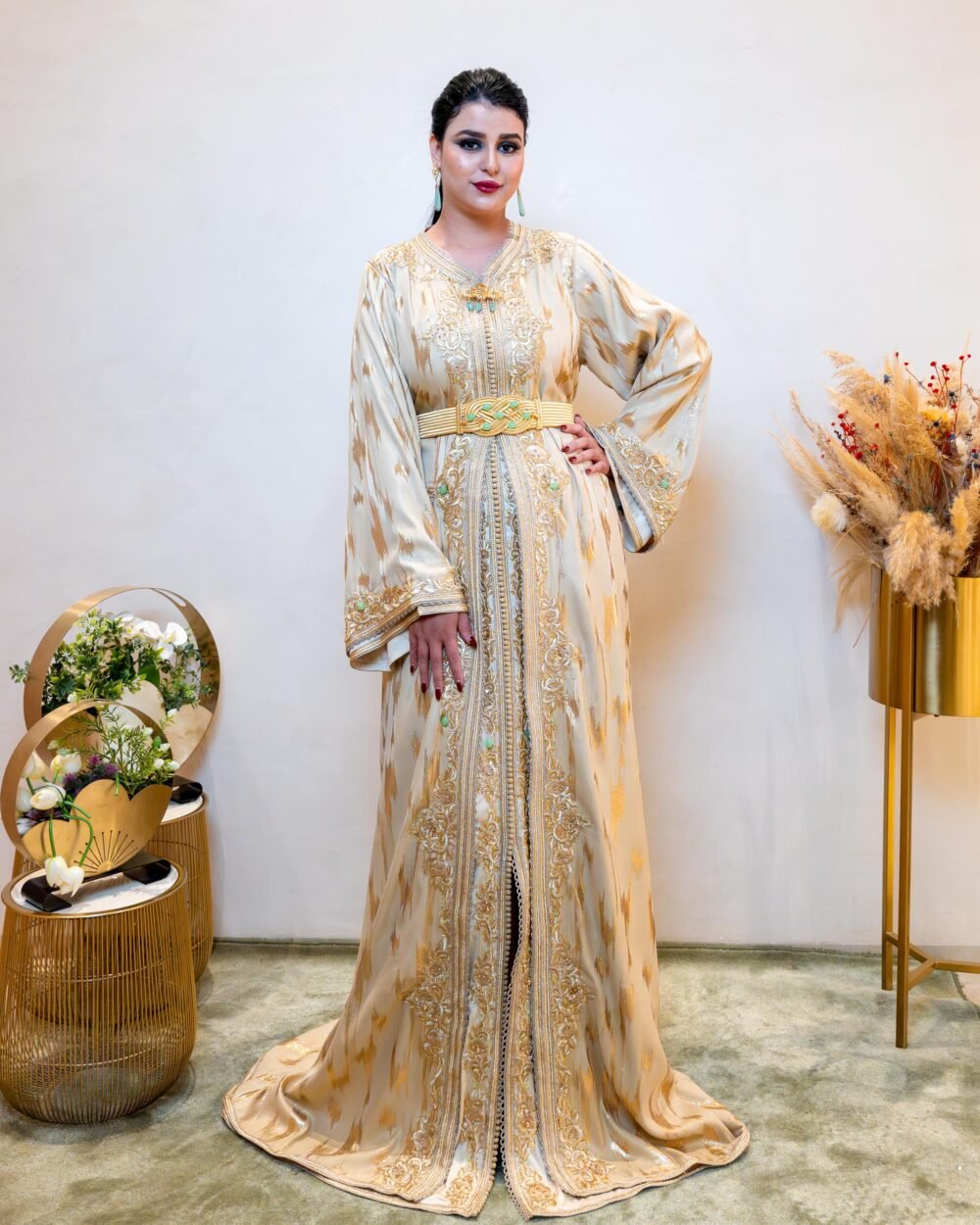 Caftan Brocart Doré Traditionnel