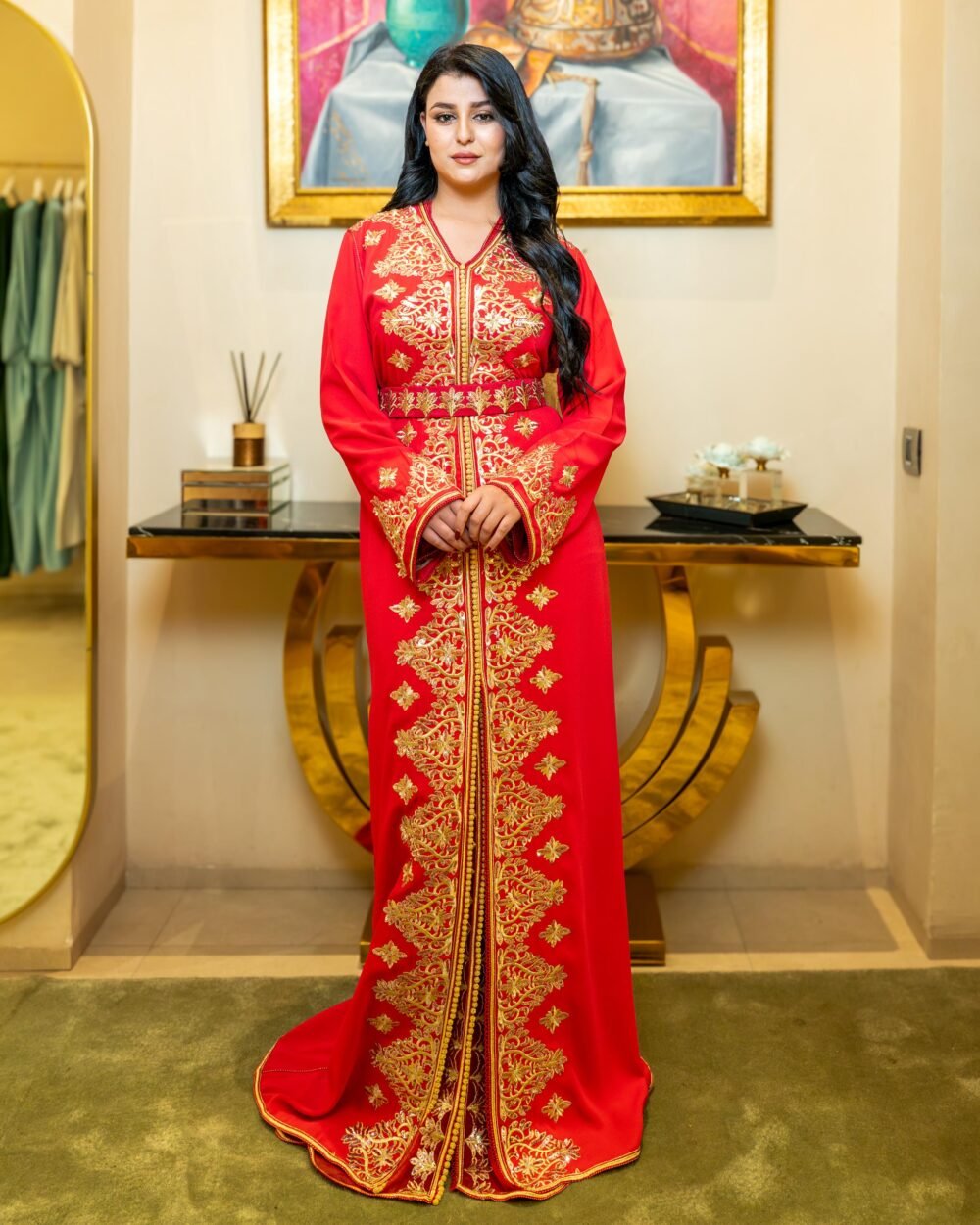 Caftan Rouge Royal Brodé Doré