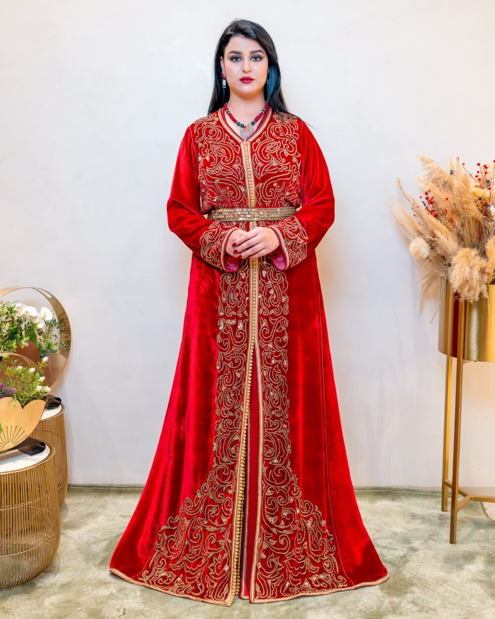 Caftan Velours Rouge Royal Doré