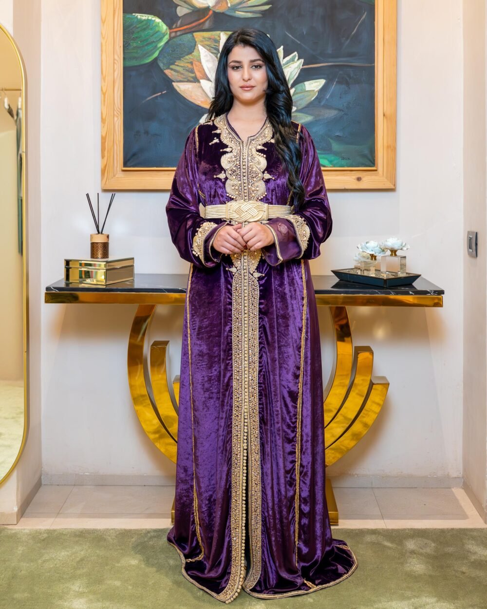 Caftan Velours Violet Majestueux Doré