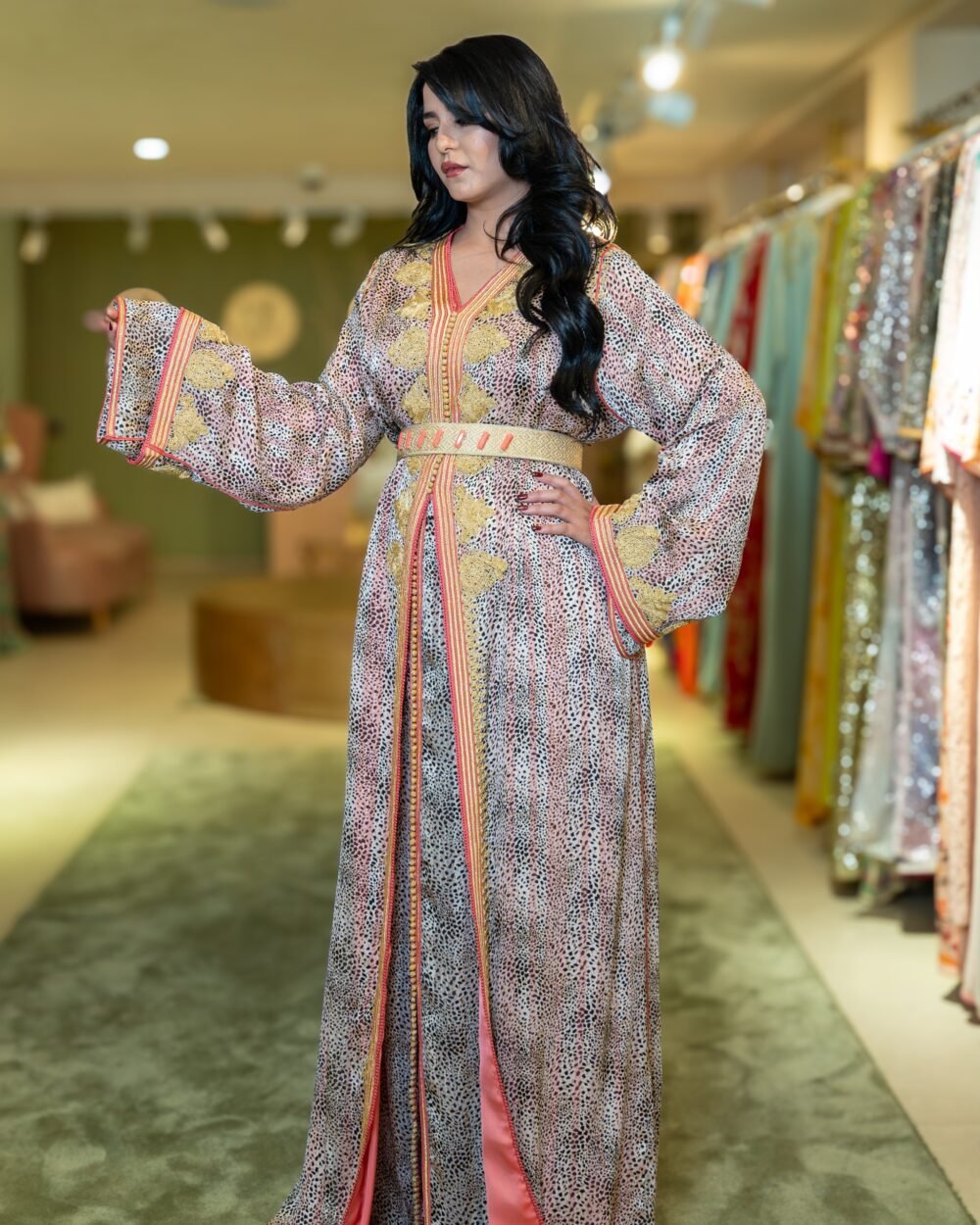 Caftan Léopard Chic Rosé Doré