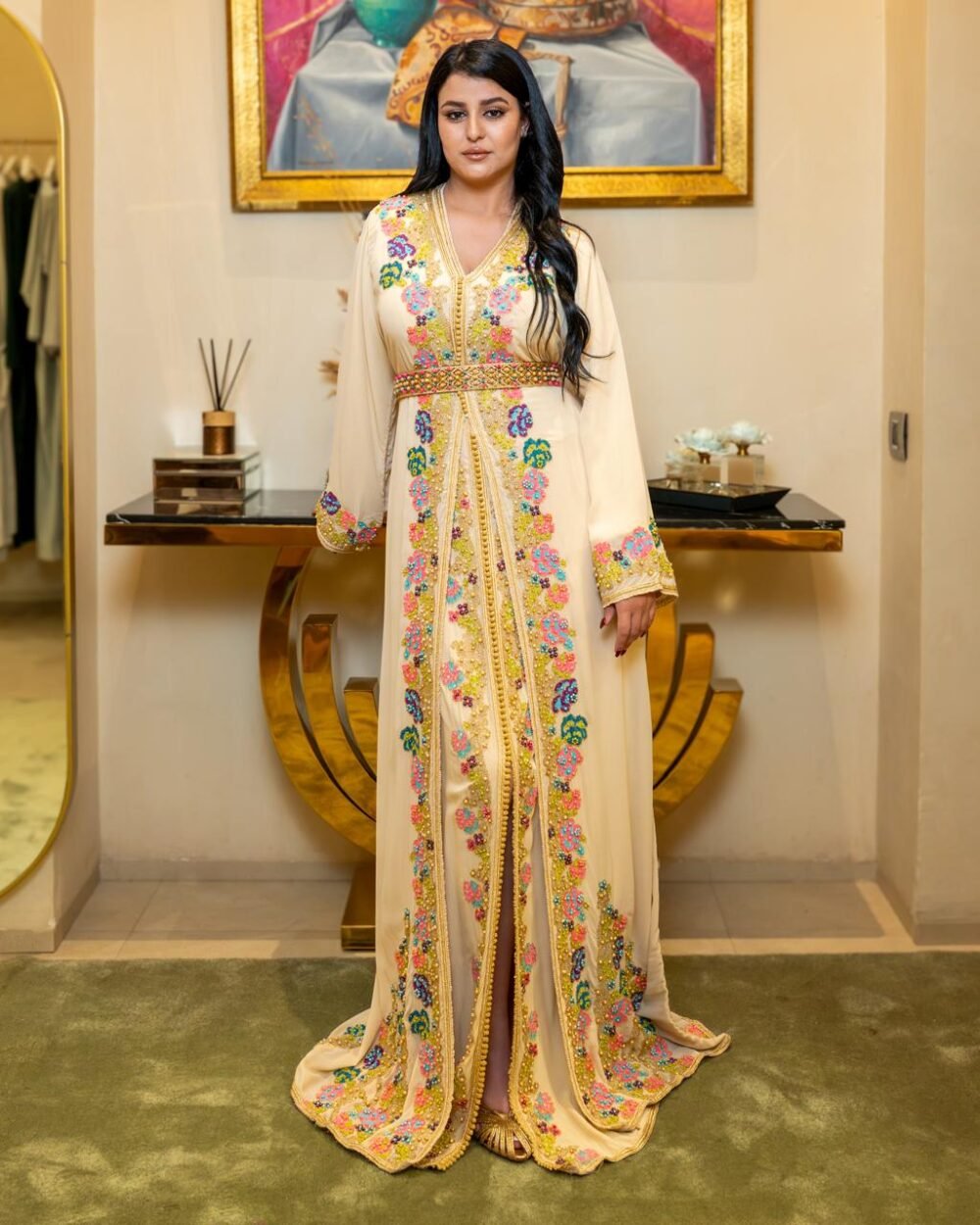 Caftan Crème Fleuri Multicolore