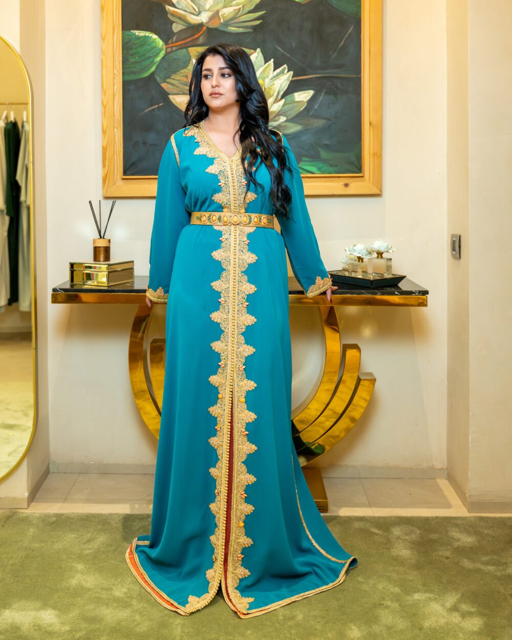 Caftan Bleu Sarcelle Doré Classique
