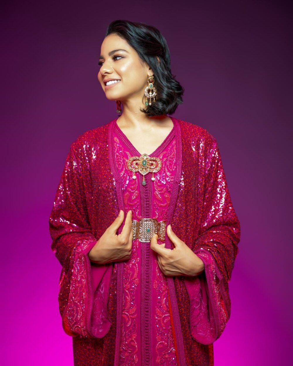 Caftan Deux Pièces Pailleté & Crêpe Perlé