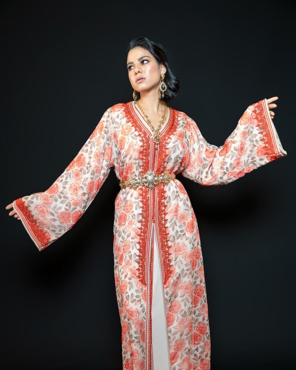 Caftan Mousseline Imprimée Roses