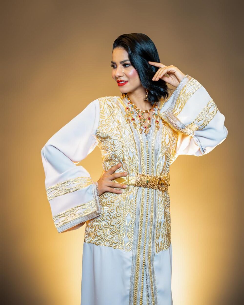 Caftan Crêpe Blanc Doré & S9eli l’7or