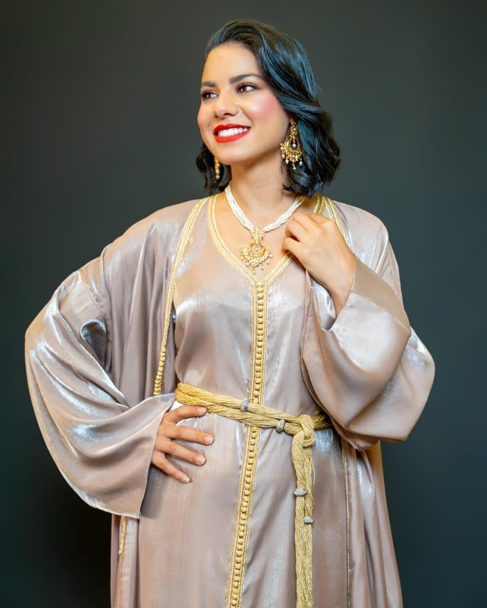 Caftan Crêpe Lamé Doré & S9li b Mjdol