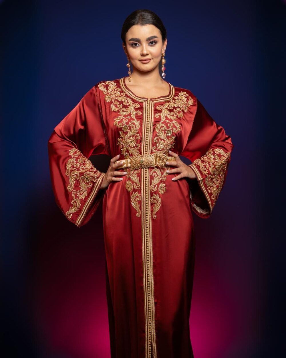 Caftan Soie Rouge & Terz Doré Raffiné