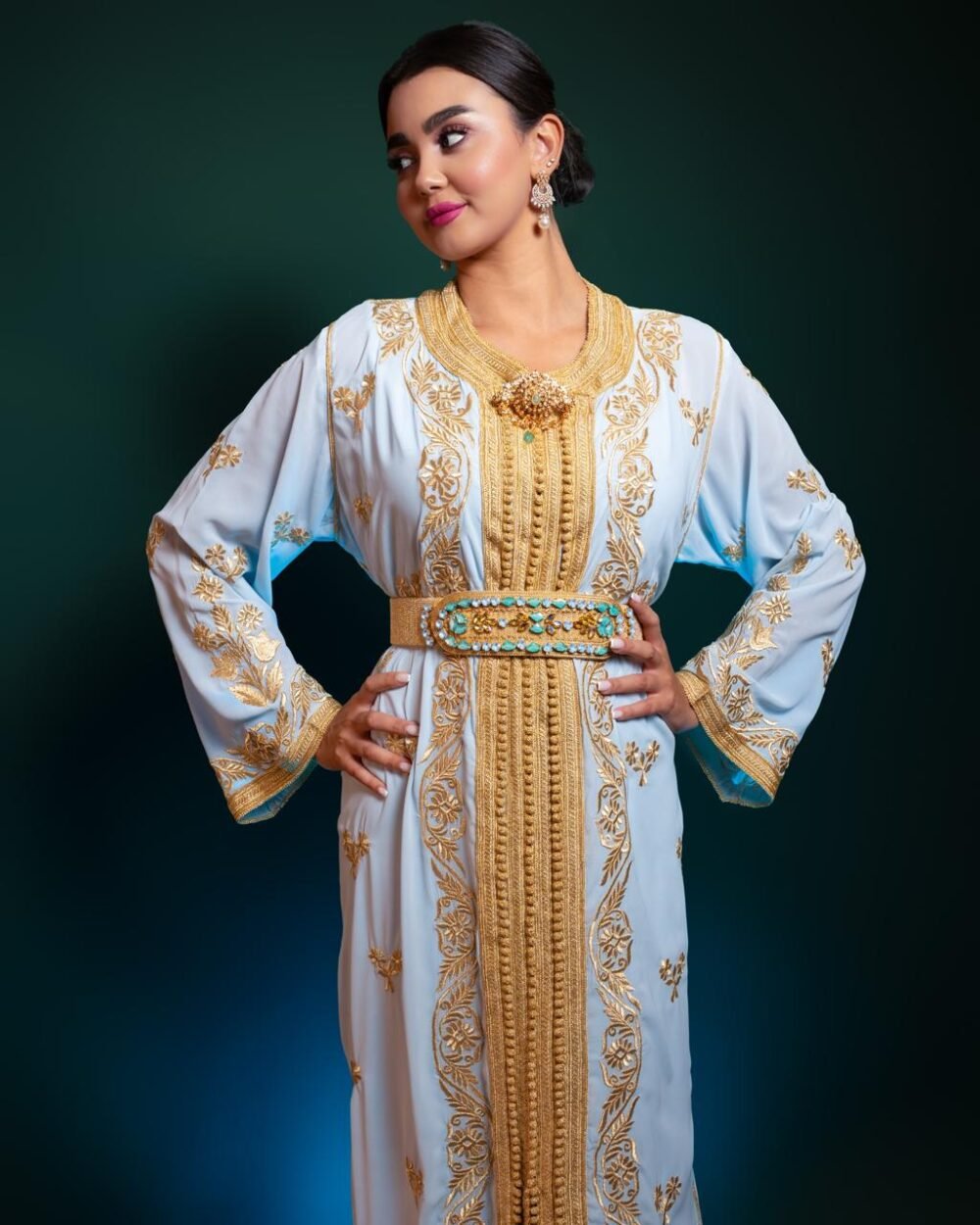 Caftan Mousseline Georgette & Sfifa Dorée