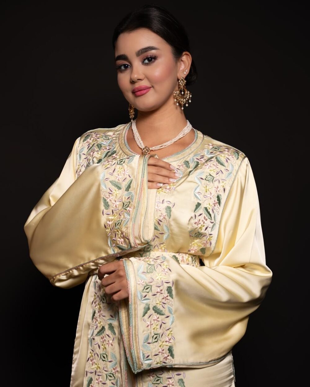 Caftan Soie Beige Clair & Terz Rbati Floral